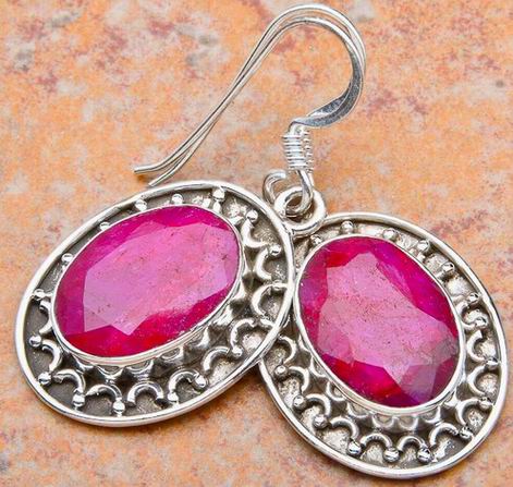 39mm NATURAL ROYAL RUBY SOLID SILVER EARRINGS